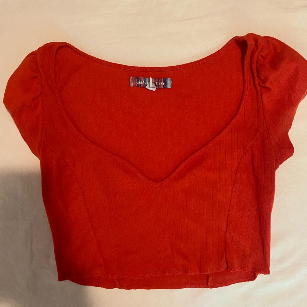 UO Red sweetheart neckline crop top
